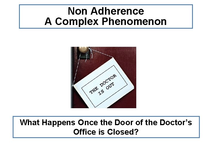Non Adherence A Complex Phenomenon What Happens Once the Door of the Doctor’s Office
