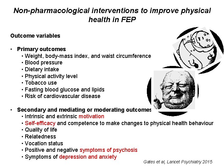 Non-pharmacological interventions to improve physical health in FEP Outcome variables • Primary outcomes •