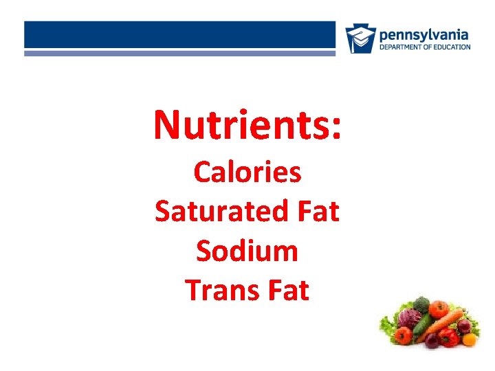 Nutrients: Calories Saturated Fat Sodium Trans Fat 