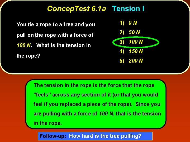 Concep. Test 6. 1 a Tension I You tie a rope to a tree