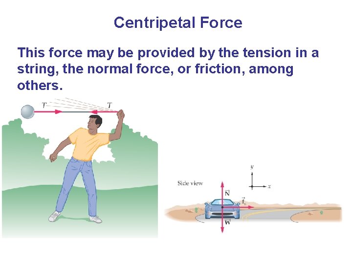 Centripetal Force This force may be provided by the tension in a string, the