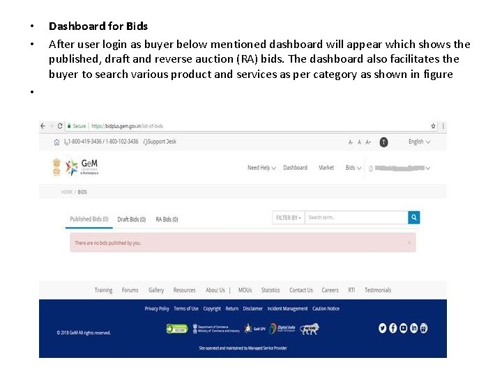  • • • Dashboard for Bids After user login as buyer below mentioned