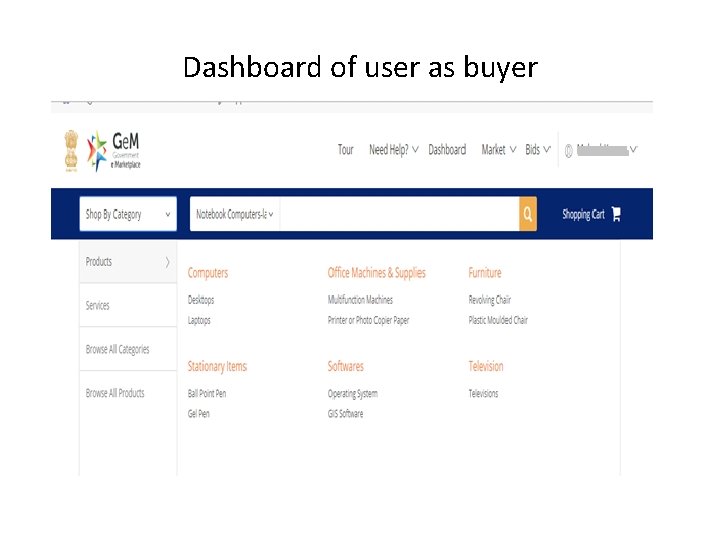 Dashboard of user as buyer 