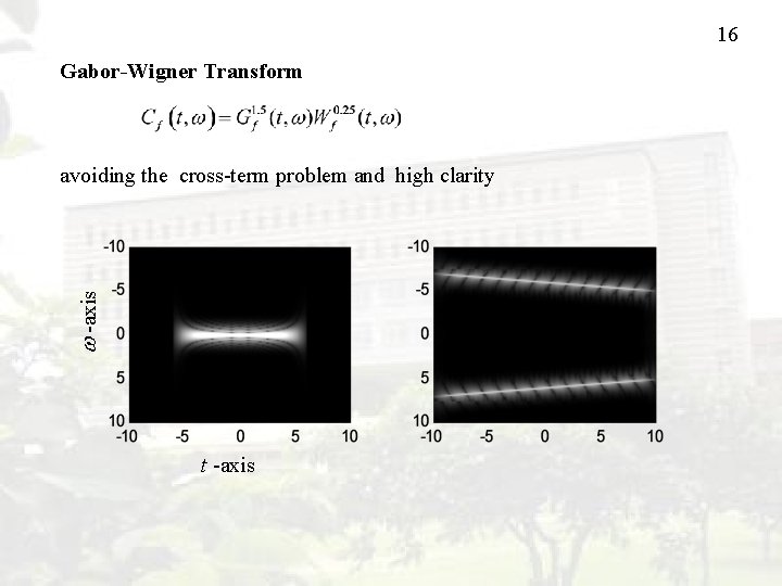16 Gabor-Wigner Transform -axis avoiding the cross-term problem and high clarity t -axis 