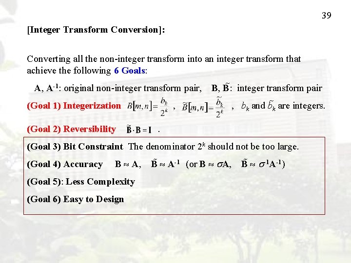 39 [Integer Transform Conversion]: Converting all the non-integer transform into an integer transform that