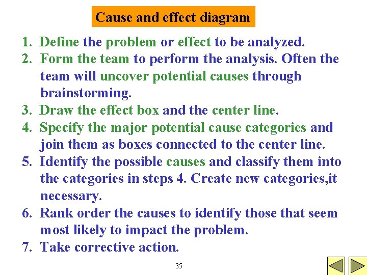 Cause and effect diagram 1. Define the problem or effect to be analyzed. 2.