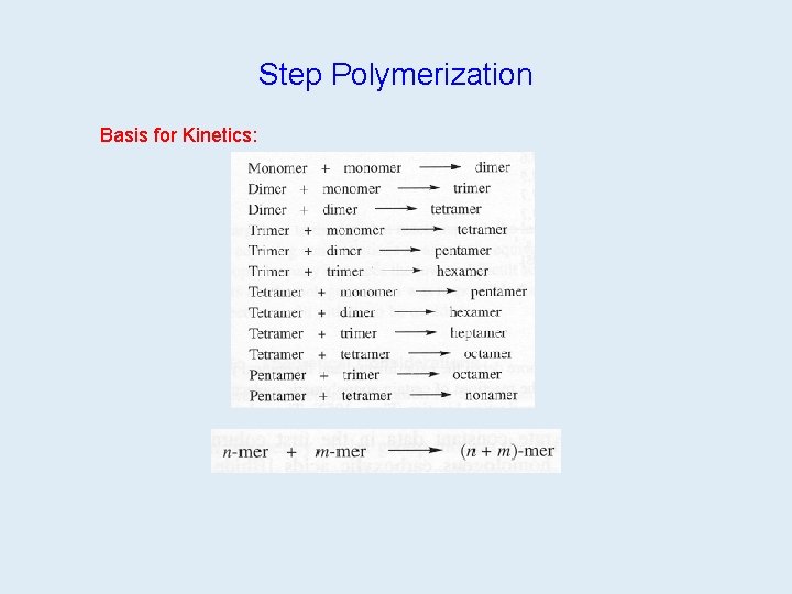 Step Polymerization Basis for Kinetics: 1 on 41 2 on 41 