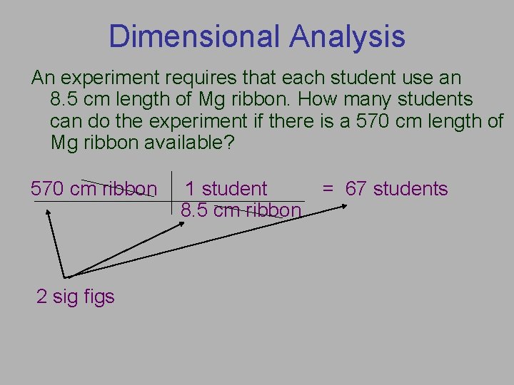 Dimensional Analysis An experiment requires that each student use an 8. 5 cm length