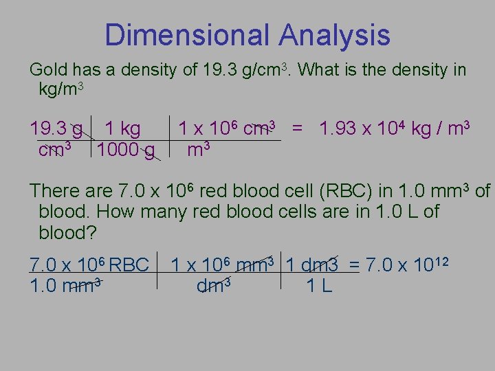 Dimensional Analysis Gold has a density of 19. 3 g/cm 3. What is the