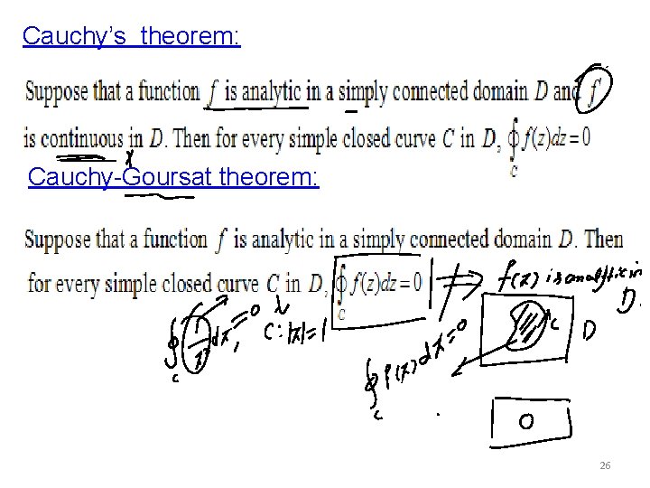 Cauchy’s theorem: Cauchy-Goursat theorem: 26 