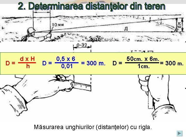 e) Determinarea distanţelor cu ajutorul riglei gradate Acest procedeu se bazează pe recunoaşterea dimensiunilor