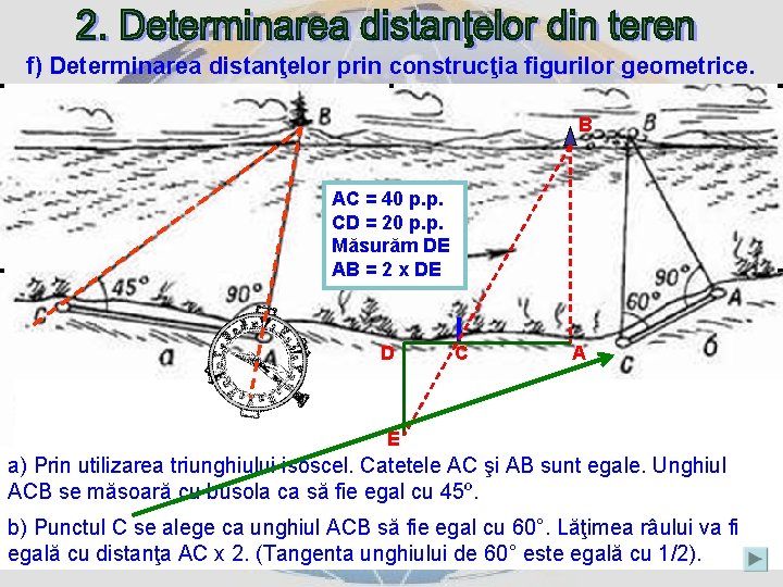 f) Determinarea distanţelor prin construcţia figurilor geometrice. B AC = 40 p. p. CD