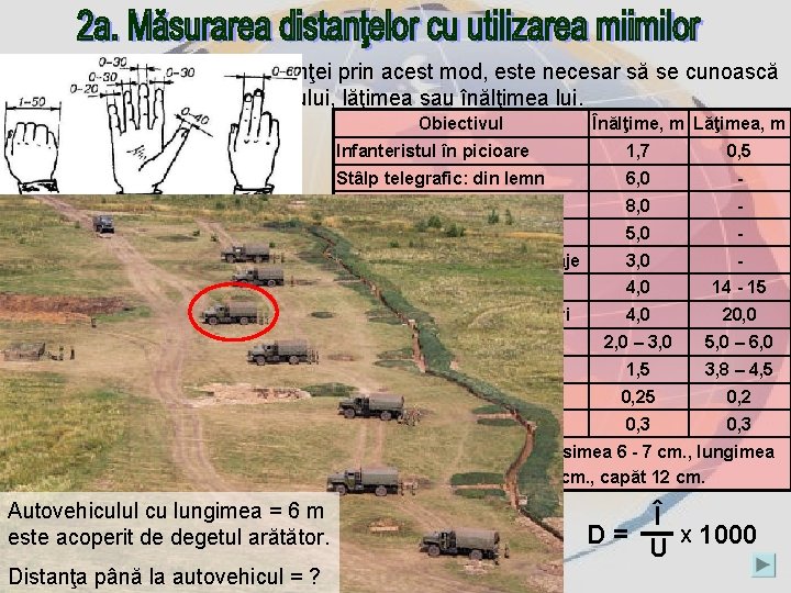 Pentru determinarea distanţei prin acest mod, este necesar să se cunoască dimensiunea liniară a