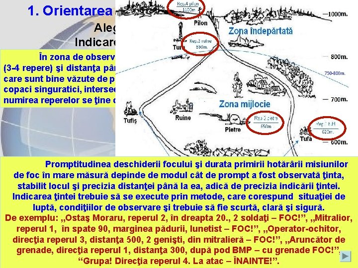 1. Orientarea şi indicarea obiectivelor în teren Alegerea punctelor de reper Indicarea obiectivelor faţă