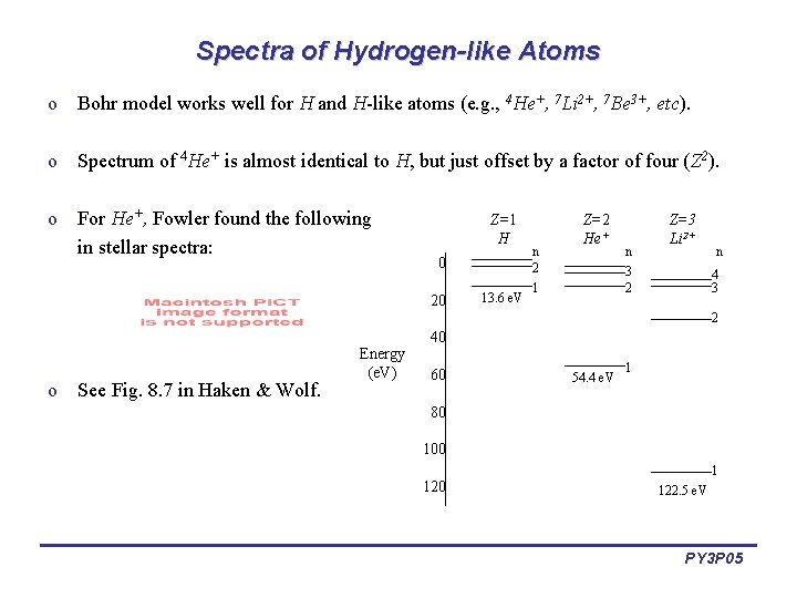 Spectra of Hydrogen-like Atoms o Bohr model works well for H and H-like atoms