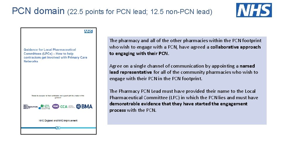 PCN domain (22. 5 points for PCN lead; 12. 5 non-PCN lead) The pharmacy