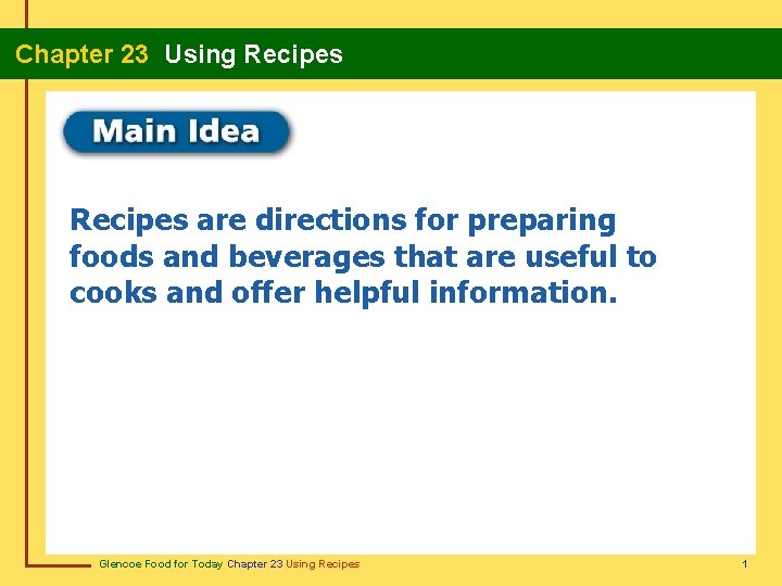 Chapter 23 Using Recipes are directions for preparing foods and beverages that are useful