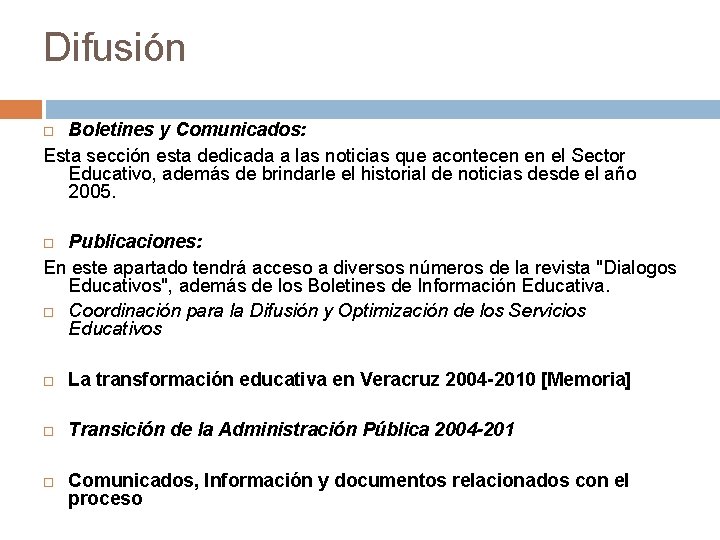 Difusión Boletines y Comunicados: Esta sección esta dedicada a las noticias que acontecen en