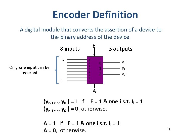 Encoder Definition A digital module that converts the assertion of a device to the