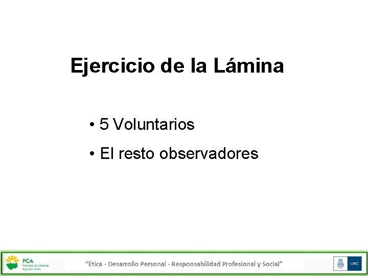 Ejercicio de la Lámina • 5 Voluntarios • El resto observadores 