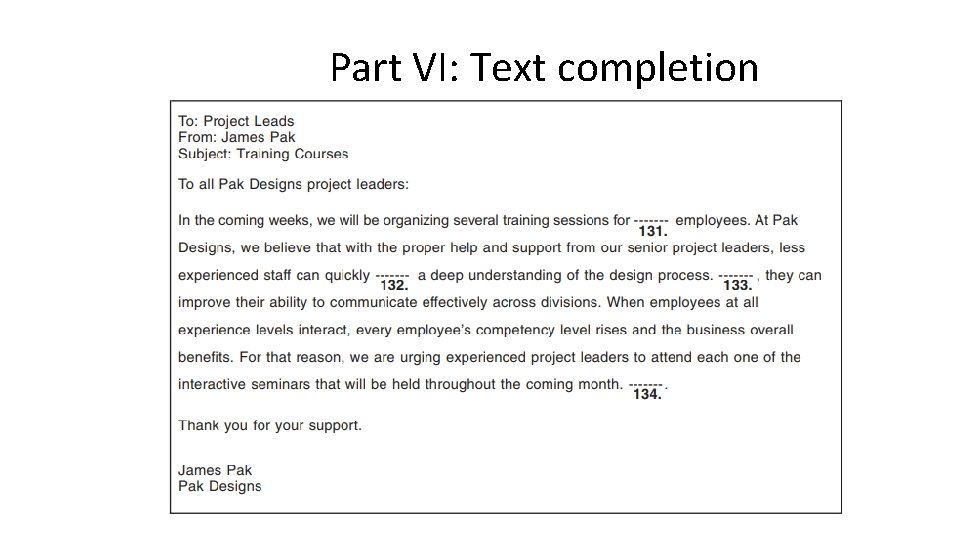 Part VI: Text completion 