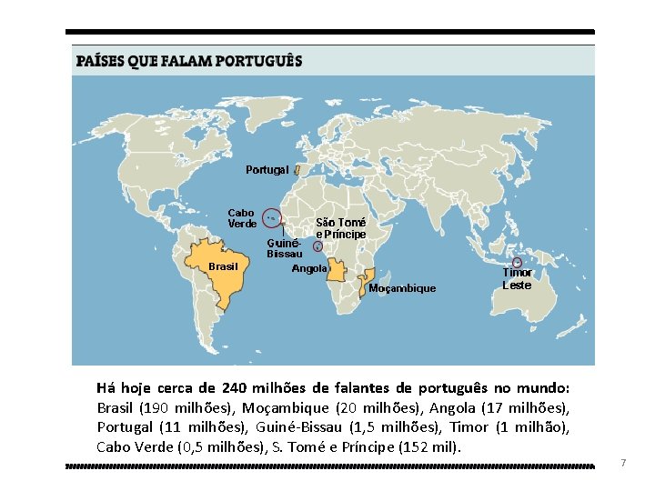 Há hoje cerca de 240 milhões de falantes de português no mundo: Brasil (190