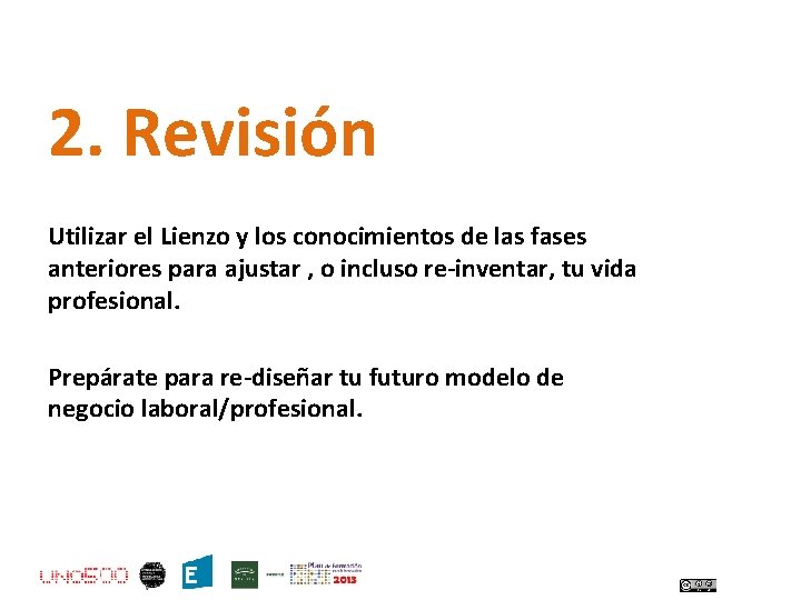 2. Revisión Utilizar el Lienzo y los conocimientos de las fases anteriores para ajustar