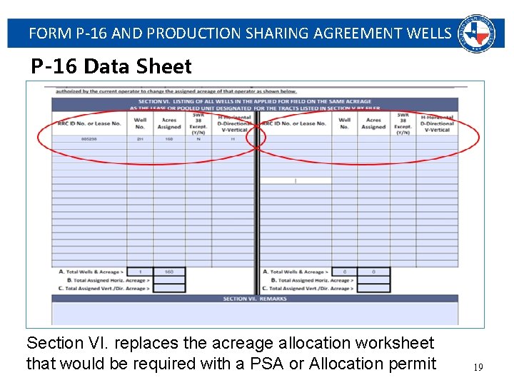 FORM P-16 AND PRODUCTION SHARING AGREEMENT WELLS P-16 Data Sheet Section VI. replaces the