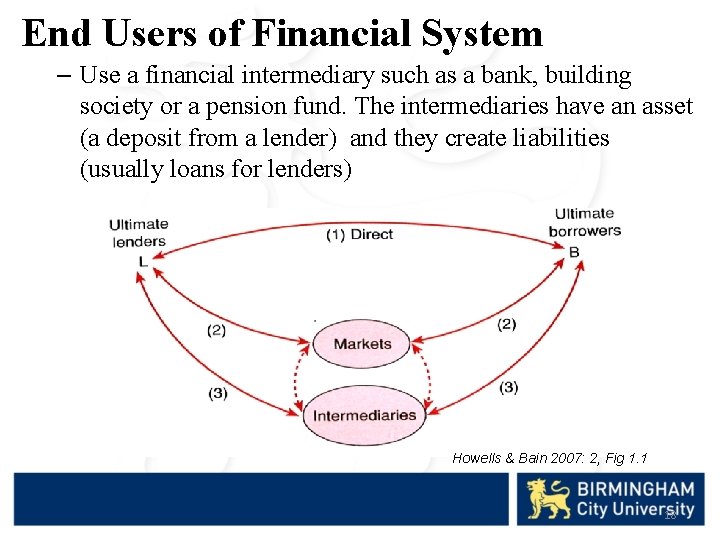 End Users of Financial System – Use a financial intermediary such as a bank,