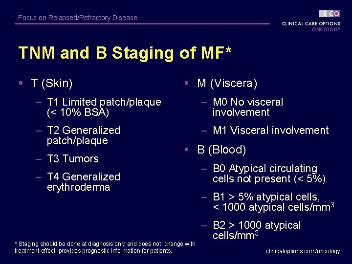 Focus on Relapsed/Refractory Disease TNM and B Staging of MF* § T (Skin) §