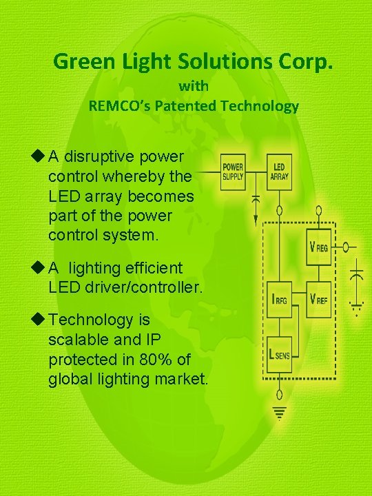 Green Light Solutions Corp. with REMCO’s Patented Technology A disruptive power control whereby the