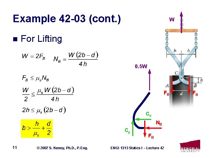 Example 42 -03 (cont. ) n W For Lifting 0. 5 W FB Cx