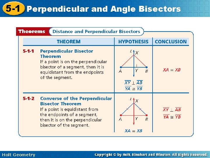 5 -1 Perpendicular and Angle Bisectors Holt Geometry 