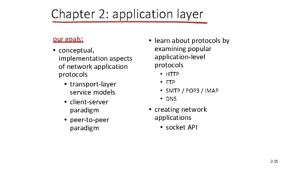 Chapter 2: application layer our goals: • conceptual, implementation aspects of network application protocols
