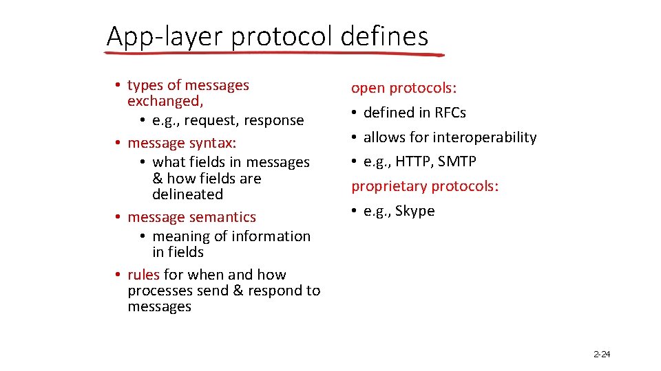 App-layer protocol defines • types of messages exchanged, • e. g. , request, response