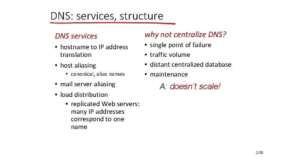 DNS: services, structure DNS services • hostname to IP address translation • host aliasing