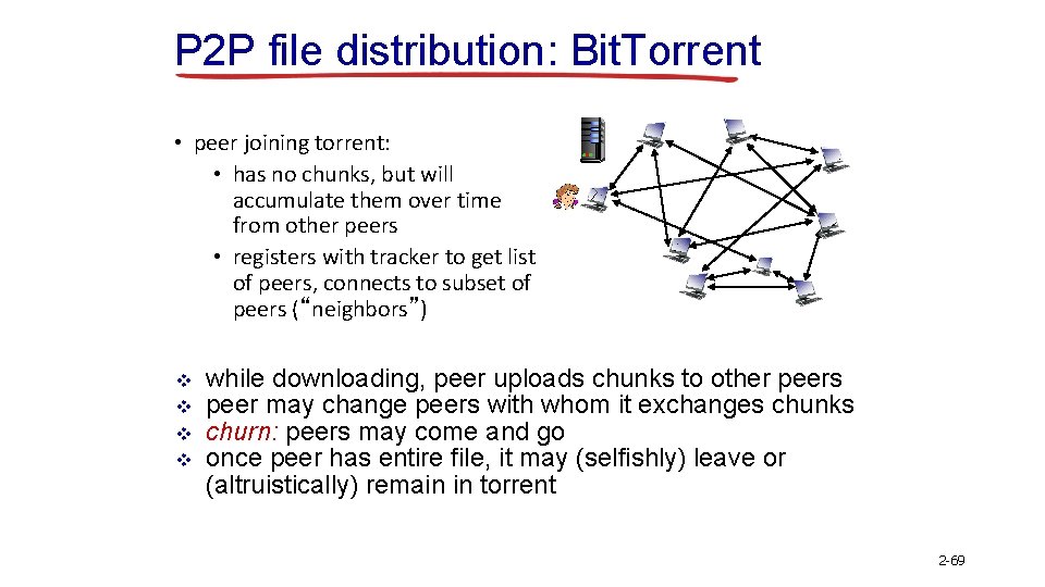 P 2 P file distribution: Bit. Torrent • peer joining torrent: • has no