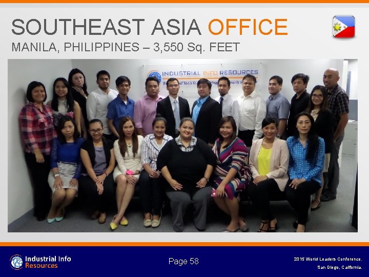 SOUTHEAST ASIA OFFICE MANILA, PHILIPPINES – 3, 550 Sq. FEET Page 58 2015 World