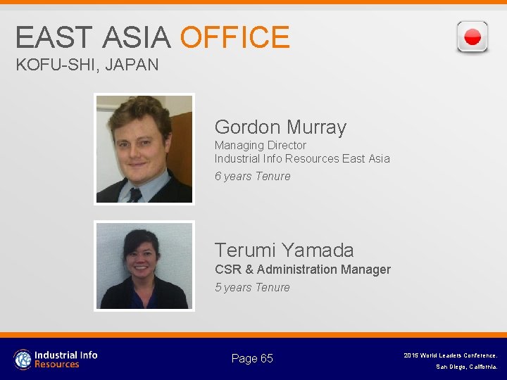 EAST ASIA OFFICE KOFU-SHI, JAPAN Gordon Murray Managing Director Industrial Info Resources East Asia