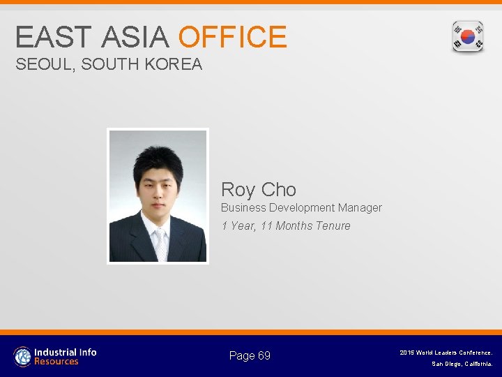 EAST ASIA OFFICE SEOUL, SOUTH KOREA Roy Cho Business Development Manager 1 Year, 11