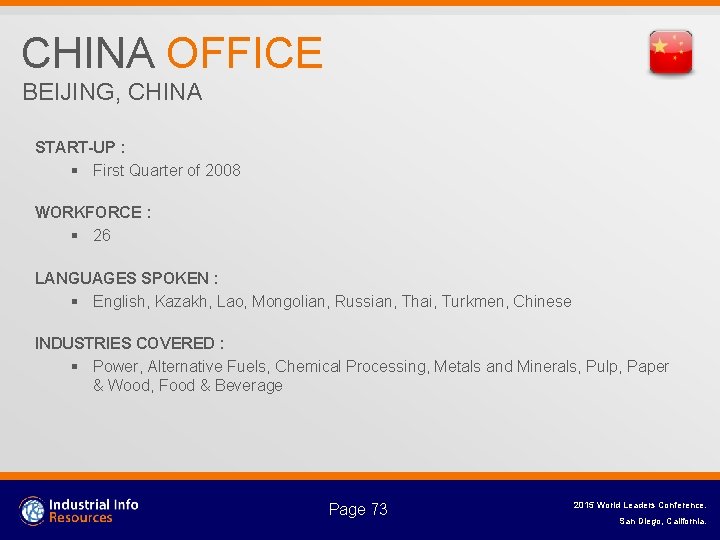 CHINA OFFICE BEIJING, CHINA START-UP : § First Quarter of 2008 WORKFORCE : §