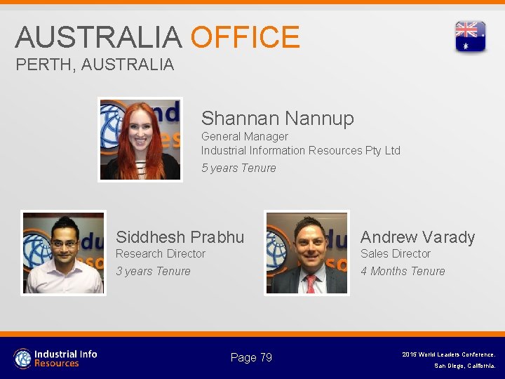 AUSTRALIA OFFICE PERTH, AUSTRALIA Shannan Nannup General Manager Industrial Information Resources Pty Ltd 5