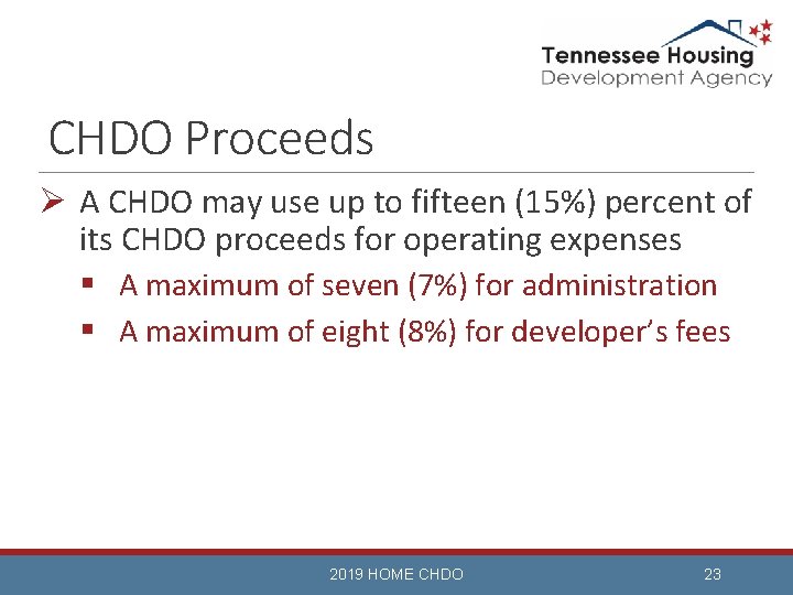 CHDO Proceeds Ø A CHDO may use up to fifteen (15%) percent of its