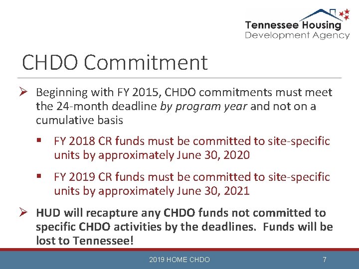 CHDO Commitment Ø Beginning with FY 2015, CHDO commitments must meet the 24 -month