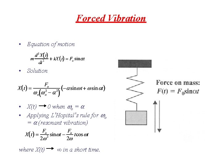 Forced Vibration • Equation of motion • Solution • X(t) 0 when wo =