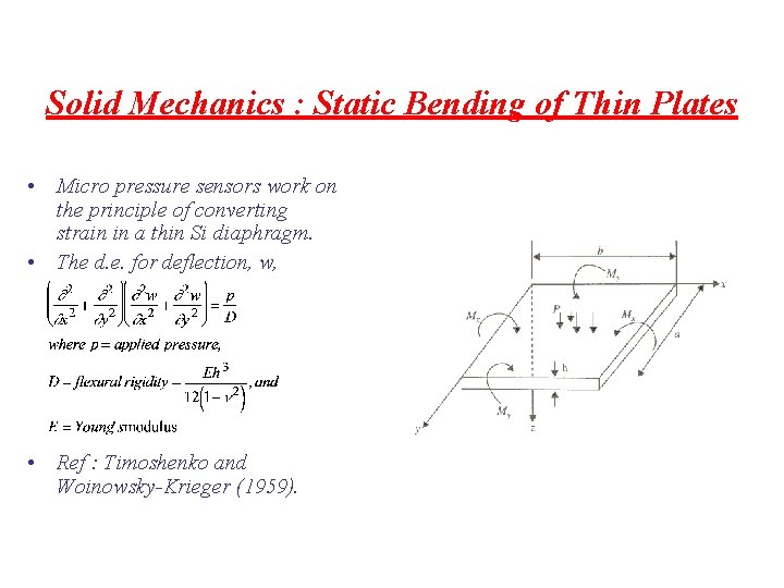 Solid Mechanics : Static Bending of Thin Plates • Micro pressure sensors work on