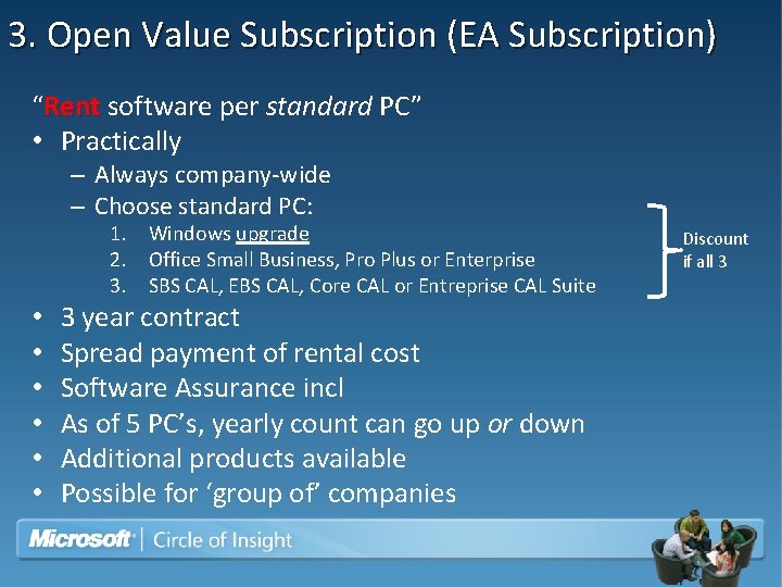 3. Open Value Subscription (EA Subscription) “Rent software per standard PC” • Practically –