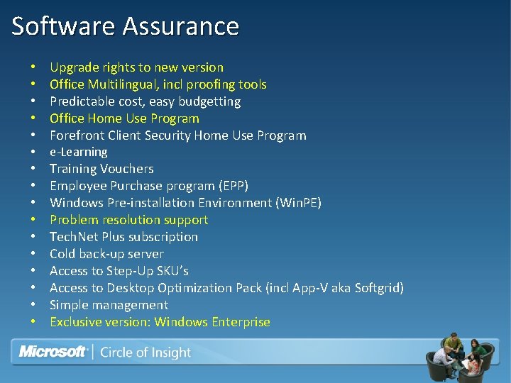 Software Assurance • • • • Upgrade rights to new version Office Multilingual, incl