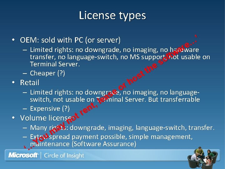 License types ’ … e r – Limited rights: no downgrade, no imaging, no