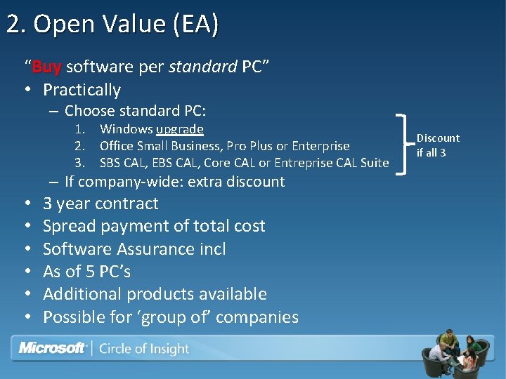 2. Open Value (EA) “Buy software per standard PC” • Practically – Choose standard